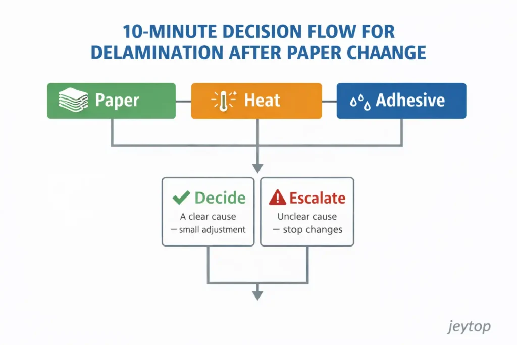 10 minute decision flow for delamination after paper change
