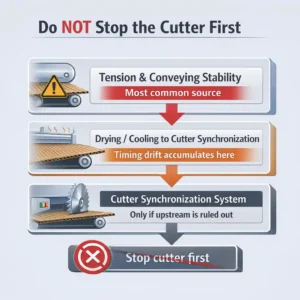 Decision order for stopping sections when cut length drift appears on corrugator line