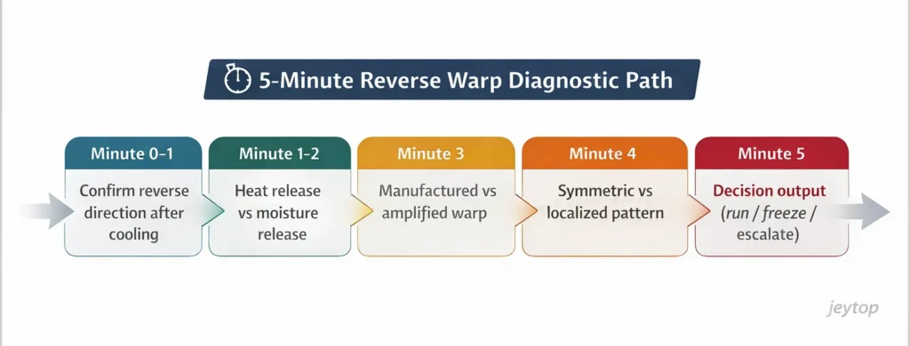 Five minute diagnostic flowchart for identifying reverse warp causes after the double backer