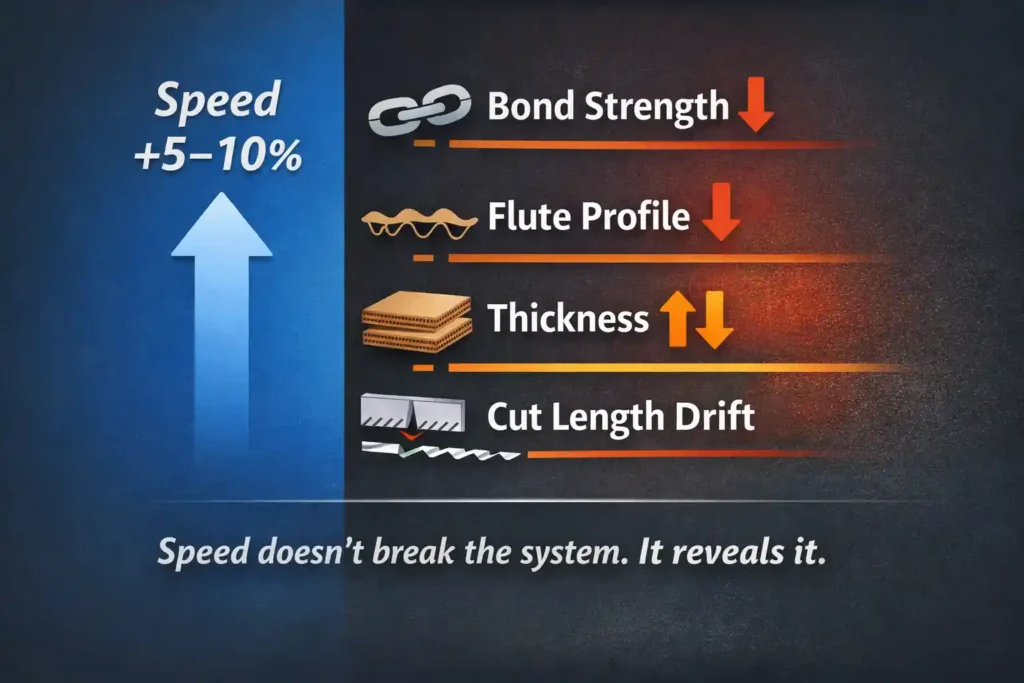 Quality problems appearing after corrugator speed increase