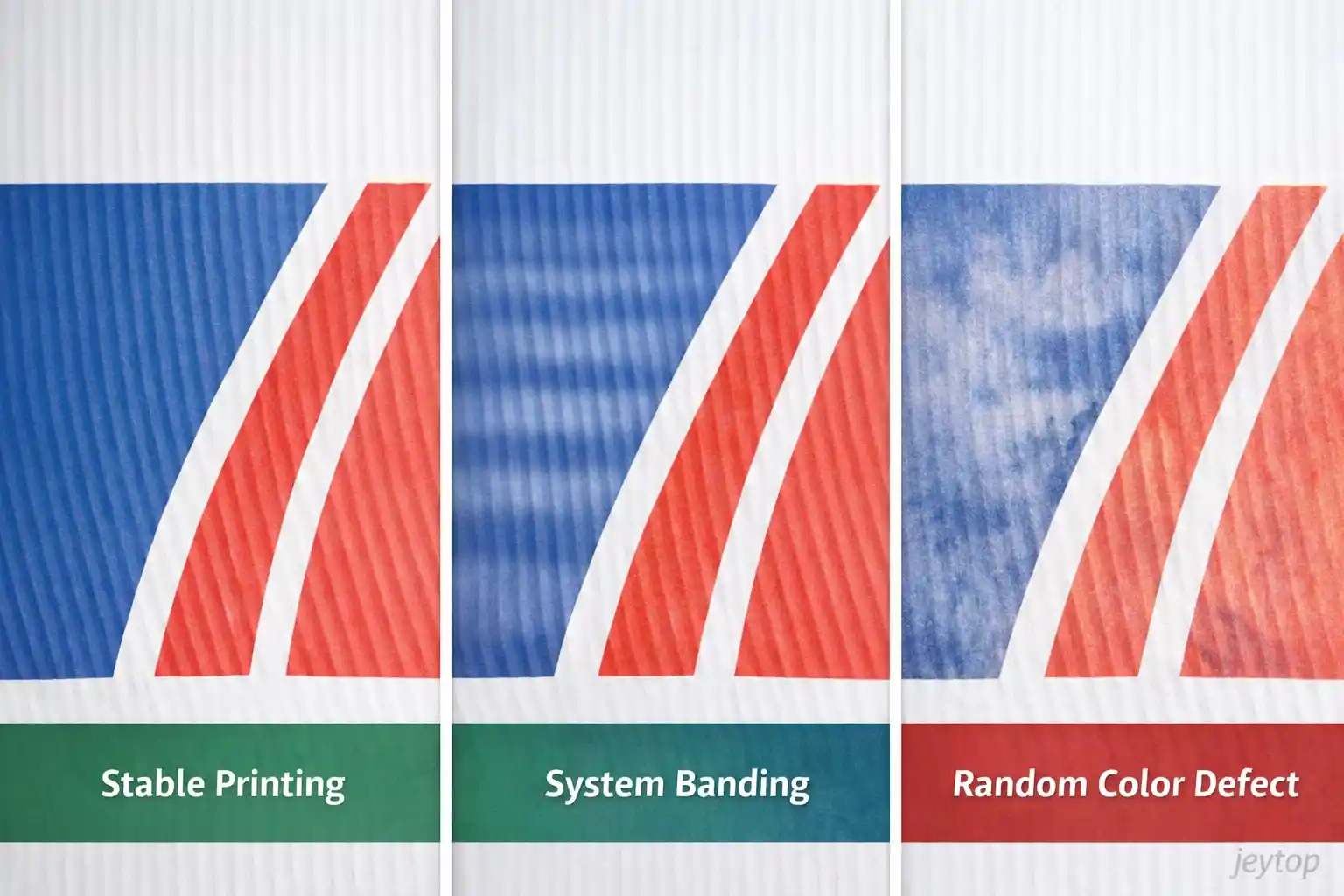 Visual comparison of printing banding and material related color defects