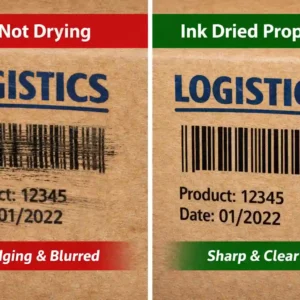 Ink not drying in flexo printing showing smudging and poor print quality on corrugated board